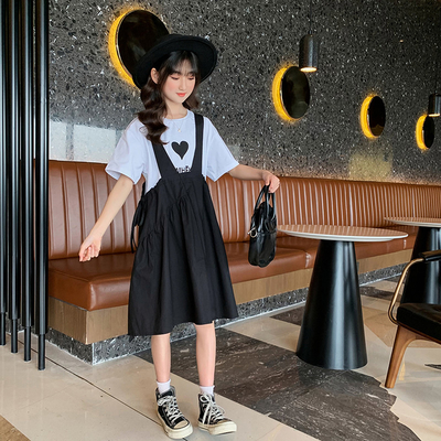 Girls Suit Summer Round Collar T-Shirt Net Gauze Skirt Fashionable Two Sets