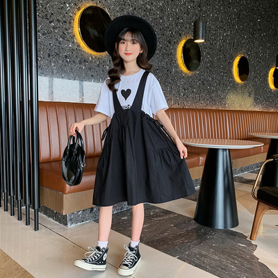 Girls Suit Summer Round Collar T-Shirt Net Gauze Skirt Fashionable Two Sets
