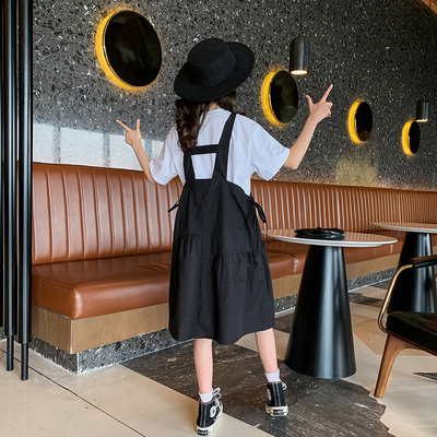 Girls Suit Summer Round Collar T-Shirt Net Gauze Skirt Fashionable Two Sets