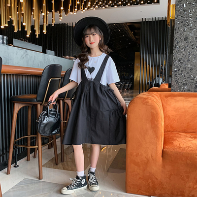 Girls Suit Summer Round Collar T-Shirt Net Gauze Skirt Fashionable Two Sets