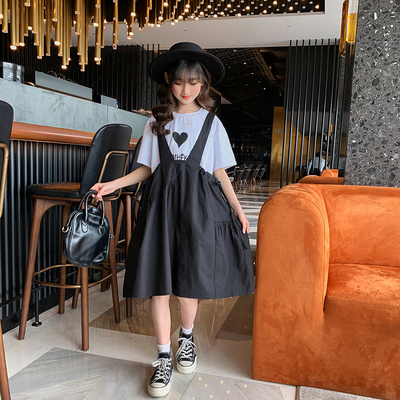 Girls Suit Summer Round Collar T-Shirt Net Gauze Skirt Fashionable Two Sets
