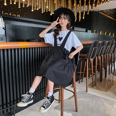 Girls Suit Summer Round Collar T-Shirt Net Gauze Skirt Fashionable Two Sets