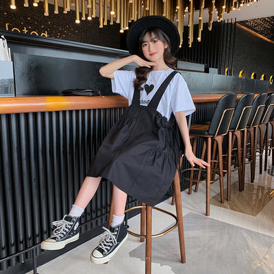 Girls Suit Summer Round Collar T-Shirt Net Gauze Skirt Fashionable Two Sets