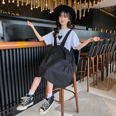 Girls Suit Summer Round Collar T-Shirt Net Gauze Skirt Fashionable Two Sets